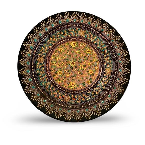 Turkish Wooden Lacquered Hand Painted Floral Plate - Picture 1 of 5